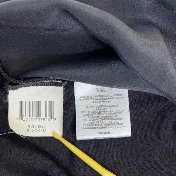 BCBGMaxAzria Black Silk Front Split Crossover Neck Long Sleeve Top Women Medium - Picture 7 of 10